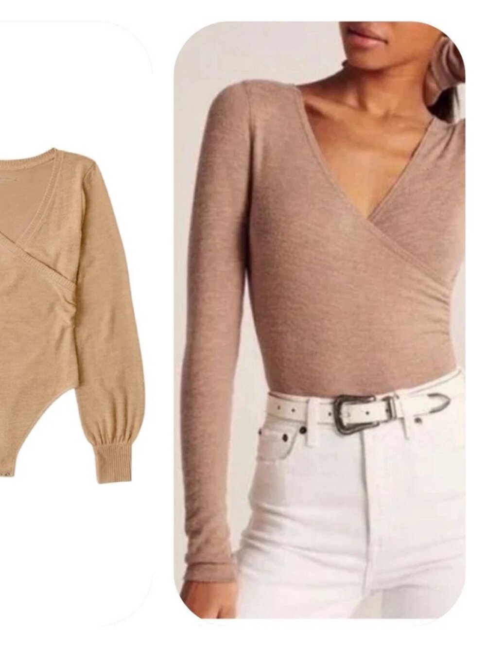 Abercrombie & Fitch Soft And Cozy Wrap Bodysuit Beige Tan XL